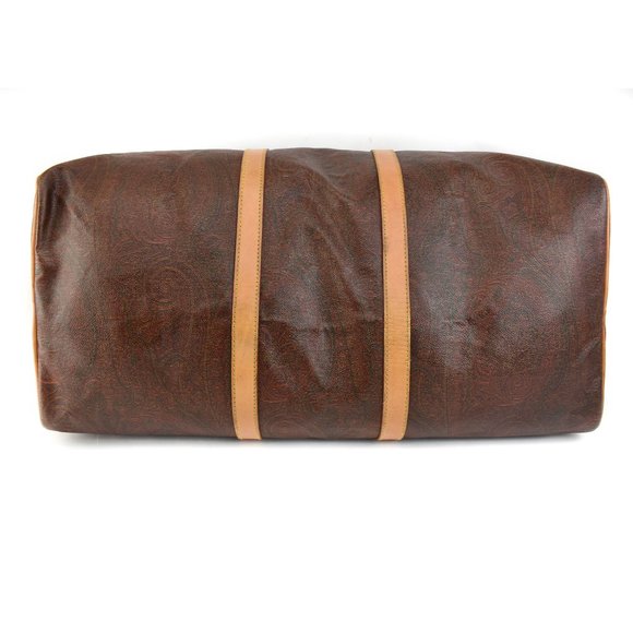 ETRO: Burgundy, Signature Paisley & Tan Leather Travel/Weekender Bag - Picture 7 of 12